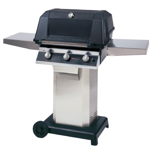 MHP Model WHRG4DD Hybrid Gas Grill on 304 Stainless Steel Column
