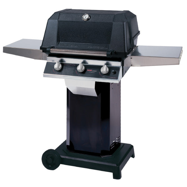 MHP Model W3G4DD "Tri-Burn" Gas Grill on Black Aluminum Column