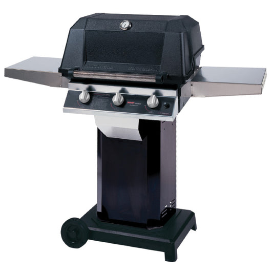 MHP Model W3G4DD "Tri-Burn" Gas Grill on Black Aluminum Column