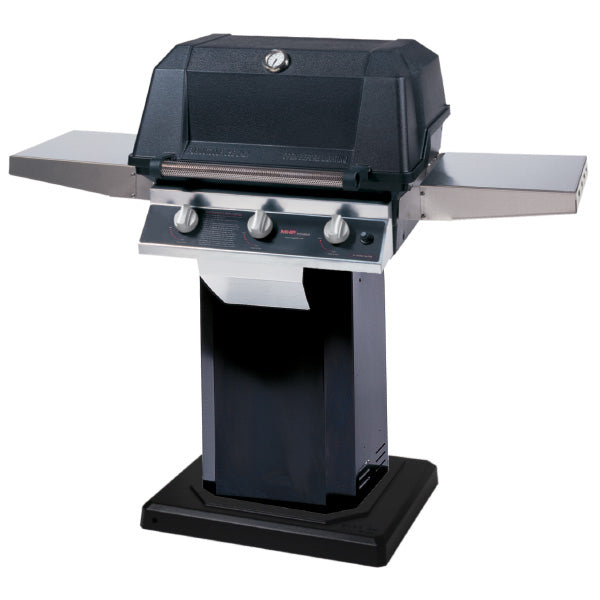MHP Model W3G4DD "Tri-Burn" Gas Grill on Black Aluminum Column