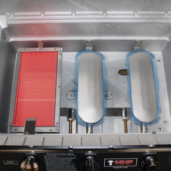 MHP Model WHRG4DD Hybrid Gas Grill on 48" In-Ground Post